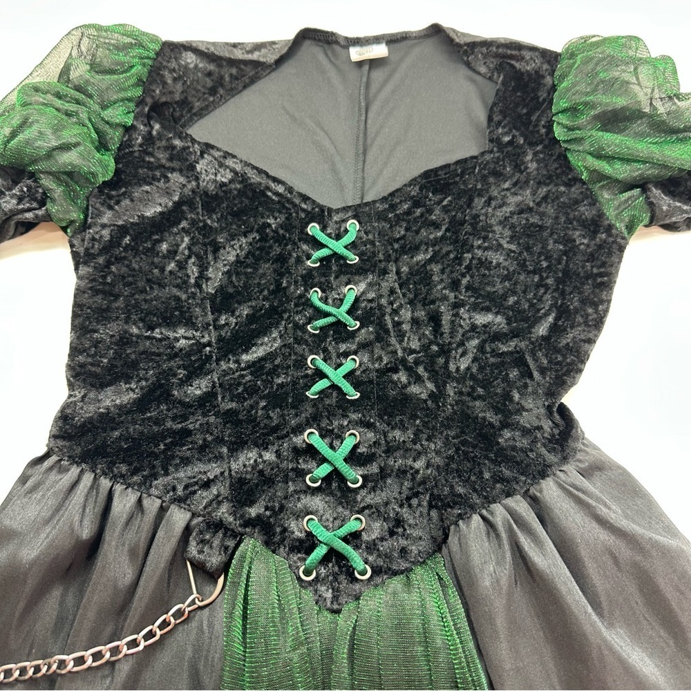 The Wizard Of Oz Long Black & Green Velvet Dress Halloween Costume Size Small - Picture 6 of 9